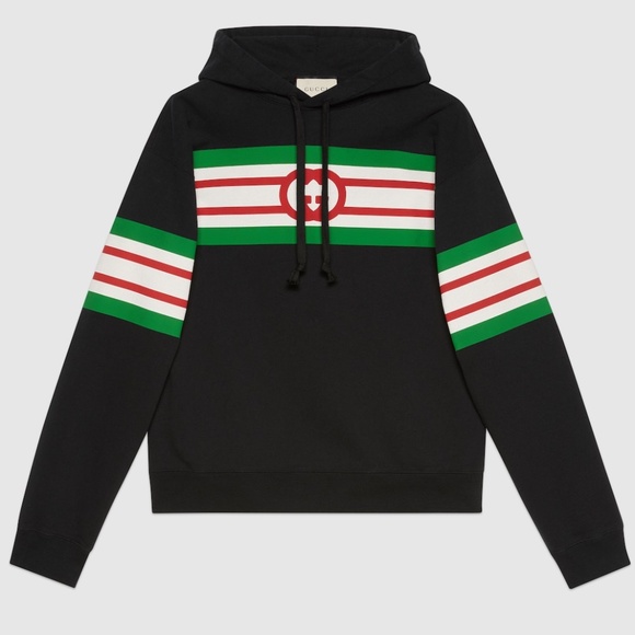size S Gucci Interlocking G Print Hoodie Black Green Red Web Stripe - Picture 1 of 11